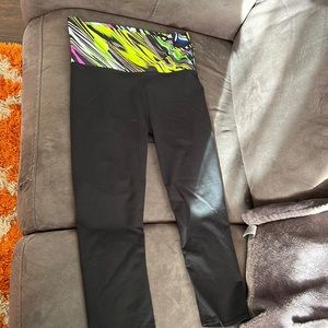 Fabletics capri leggings. Black with high waisted multicolored band